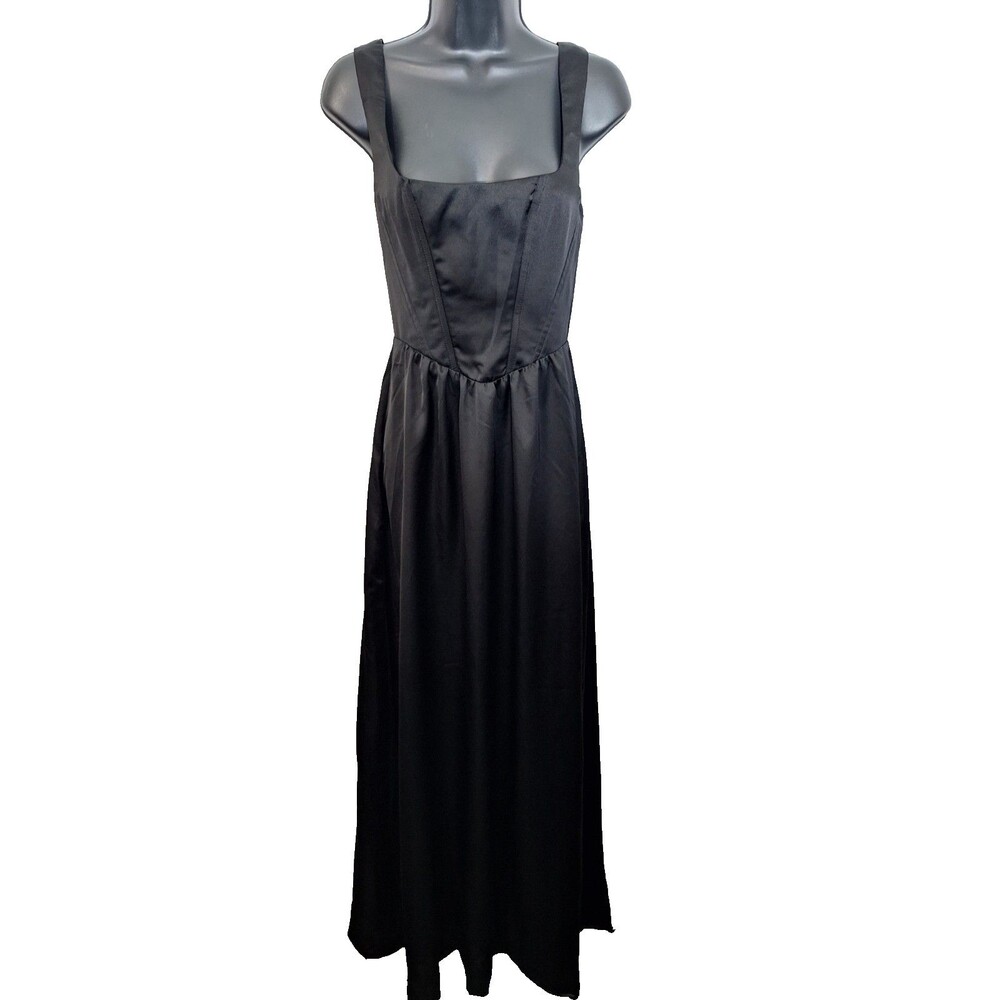 Show Me Your MuMu Nina Maxi Dress Sz Small Black Satin Elegant Wedding Formal - Picture 3 of 16